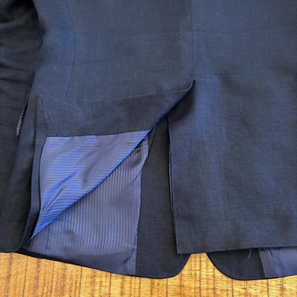 Murano Linen Blazer Mens S 38 Baird McNutt Classic Navy Blue Slim Summer Wedding